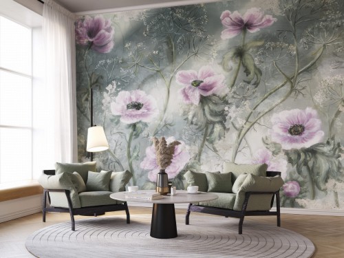 Fototapeta Fiori anemony różowe łąka w 2 kolorach