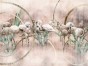 Flamingo 665 32 Tło różowo-pudrowy ciepły ze złotymi kręgami, trawy zielone, bardziej różowy i dziewczęcy