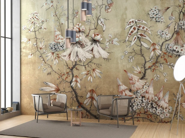 Fototapeta Eleanor gałązka chinoiserie japońska w 2 kolorach złota