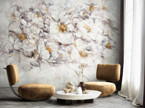 Fototapeta na wymiar Blossin z dużymi kwiatami w wariantach Warm Ivory / Ciepła Kość Słoniowa i Cool Silver / Chłodne Srebro
