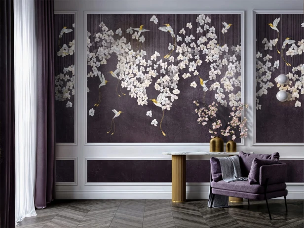Fototapeta na wymiar Colibris z kolibrami i hortensjami w wariantach Purple Night / Purpurowa Noc, Blush Veil / Różany Woal i Sage Harmony / Szałwiowa Harmonia