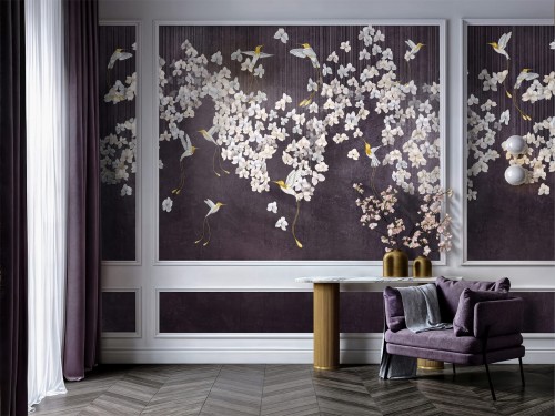 Fototapeta na wymiar Colibris z kolibrami i hortensjami w wariantach Purple Night / Purpurowa Noc, Blush Veil / Różany Woal i Sage Harmony / Szałwiowa Harmonia