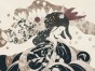Sayumi 1075 32 Tło kremowe z białym. Fale i kwiaty taupe beż z bielą. Kimono grafitowy granat ze srebrem. Włosy czarne z bordo. Srebrzysty brokat.
