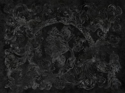 Incor 585 33 Tło czarny beton, wzór srebrny na czerni - dark glamour i mroczny