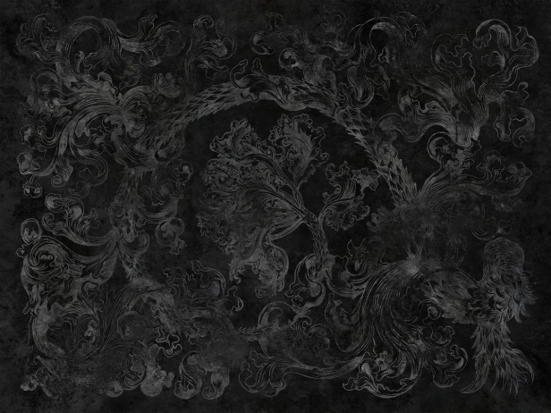 Incor 585 33 Tło czarny beton, wzór srebrny na czerni - dark glamour i mroczny