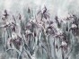 Iris 545 31 Płatki śliwka i biel, liście szaro-mięta, tło mgła - romantyczny dusty