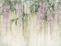 Wisteria 680 31 Tło beżowo-oliwkowy z szałwią ciepły. Kwiaty pudrowy róż z fioletem. Liście szałwia ciemna