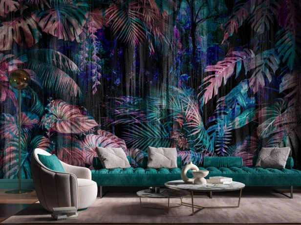 Fototapeta Jungle gęsta dżungla nocą w 2 kolorach