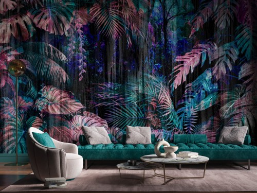 Fototapeta Jungle gęsta dżungla nocą w 2 kolorach