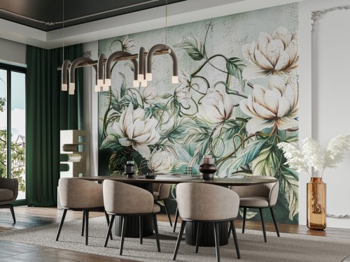 Fototapeta Kaira białe magnolie na zielonym tle