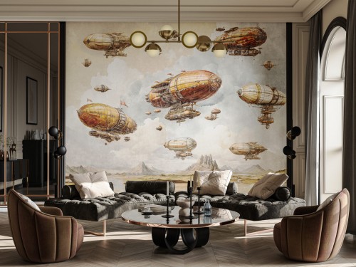 Fototapeta RAMES sterowce steampunk,  rdzawa miedź nad pustynią