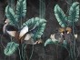 Renet 785 31 Tło ciemny grafit z patyną. Liście turkus-zielony. Żurawie czarno-biało-rudo-złote. Linie turkus-brąz. Klimat wieczorowy, elegancki