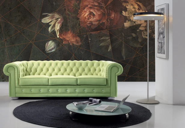 Fototapeta na wymiar Feng Shui z kwiatami i złotymi liniami w wariantach Copper Bloom / Miedziany Kwiat, Golden Night / Złota Noc i Teal Dusk / Turkusowy Zmierzch