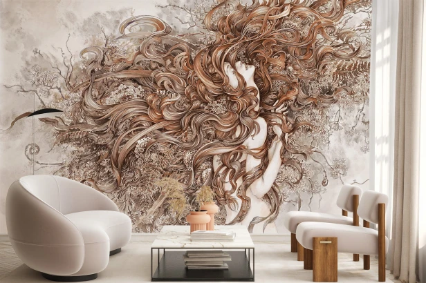 Fototapeta Ellien kobieta nimfa z włosami z liści w 8 wersjach kolorystycznych