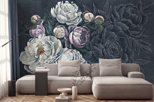 Fototapeta Florella piwonie na ciemnym tle w 6 wersjach kolorystycznych