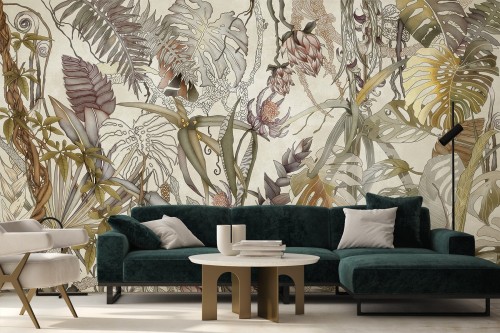 Fototapeta Jungla tropikalna dżungla botaniczna w 3 wersjach kolorystycznych