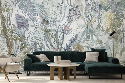 Fototapeta Jungla tropikalna dżungla botaniczna w 3 wersjach kolorystycznych