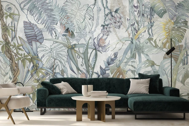 Fototapeta Jungla tropikalna dżungla botaniczna w 3 wersjach kolorystycznych