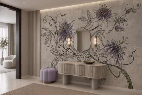 fototapeta Maraya passiflora fioletowa lawenda na betonie komplet 3 kolorów