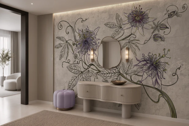 fototapeta Maraya passiflora fioletowa lawenda na betonie komplet 3 kolorów