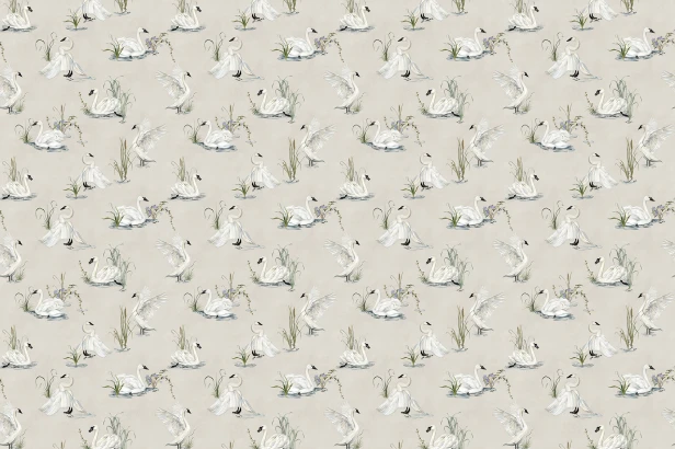 tapeta Svan TPA-0826-0214-01 białe łabędzie beż greige ciepły szaro-beżowy dziecięca