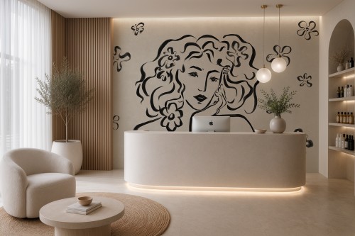 fototapeta Jolie kobieta line art z kwiatami czarna na beżu komplet 4 kolorów