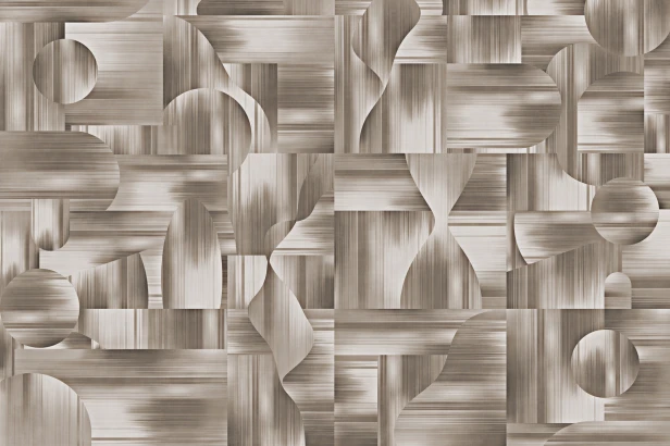 tapeta Trame TPA-0826-0223-00 geometryczna bauhaus szczotkowany metal taupe ciepły brązowy art deco