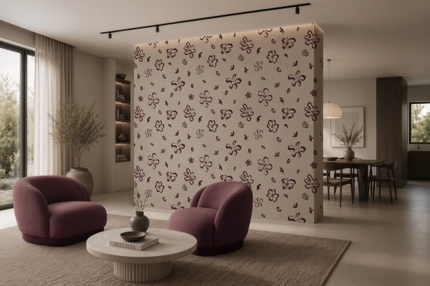 tapeta Floret małe kwiatki doodle bordo na beżu komplet 5 kolorów