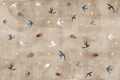 tapeta Libre TPA-0826-0232-00 jaskółki gwiazdy beż taupe ciepły boho wycinanka Matisse