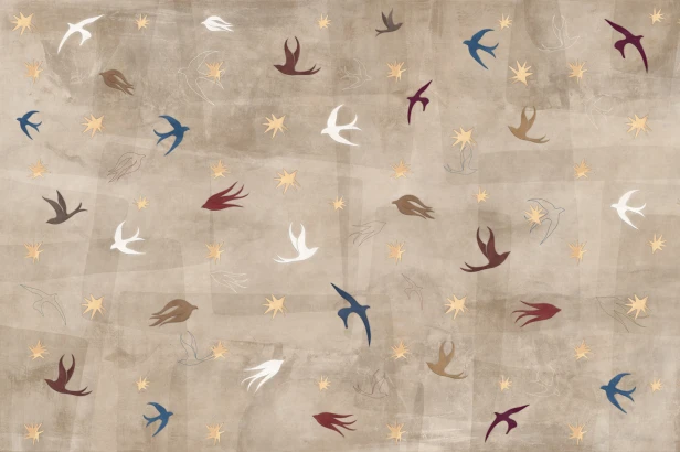 tapeta Libre TPA-0826-0232-00 jaskółki gwiazdy beż taupe ciepły boho wycinanka Matisse