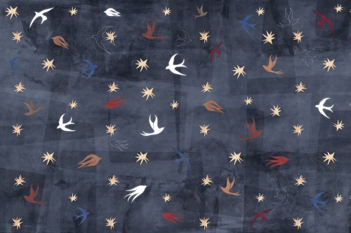 tapeta Libre TPA-0826-0232-02 jaskółki granat nocny denim złote gwiazdy celestial luksusowy