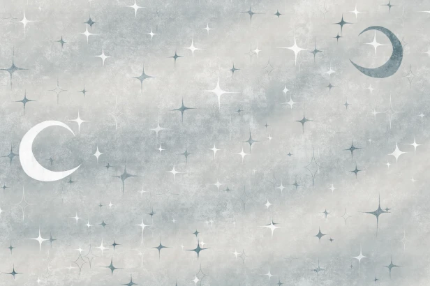 tapeta Celeste TPA-0826-0236-00 księżyce gwiazdy błękitno-szary lodowy denim celestial boho