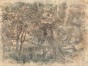 Elav Art.605 31 Papier ciepły brązowo-beżowy z ciemną ryciną i zielenią, najbardziej antyczny i muzealny
