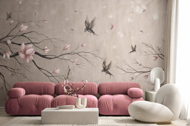 Fototapeta Sakura z magnoliami w wariantach Kamienny Beż, Różowy Puder i Ciepły Piasek
