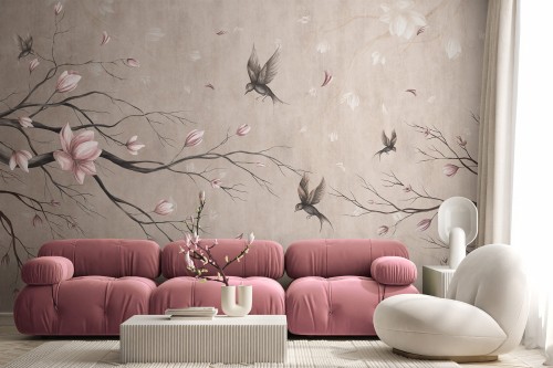 Fototapeta Sakura z magnoliami w wariantach Kamienny Beż, Różowy Puder i Ciepły Piasek