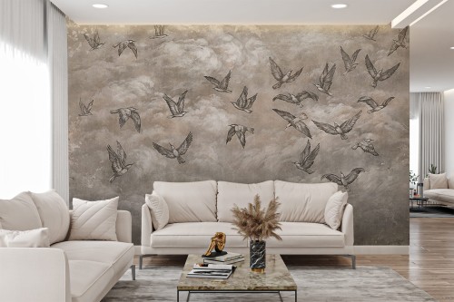 Fototapeta Avian ze stadem ptaków na tle chmur w 7 wersjach kolorystycznych