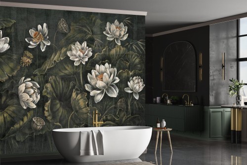 Fototapeta Lilio białe lotosy nocny staw w 9 wersjach kolorystycznych