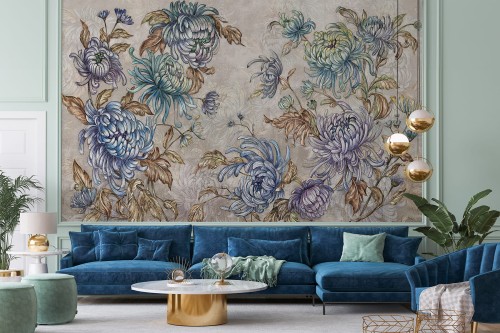 Fototapeta Azalia z chryzantemami w stylu chinoiserie w 10 wersjach kolorystycznych