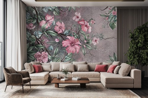 Fototapeta Flocon hibiskusy na tynku w 8 wersjach kolorystycznych