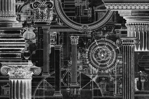 TPA-0824-0103-04 Czarny z białą ryciną jak negatyw blueprint, najbardziej dramatyczny i nowoczesny.