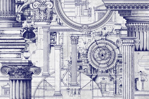 TPA-0824-0103-07 Jasny biało-granatowy blueprint, najbardziej techniczny i rysunkowy.