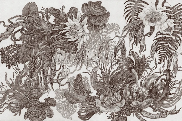 TPA-0924-0107-09 Ciemna, brązowa sepia. Jak stara książka botaniczna. Do biblioteki, gabinetu.