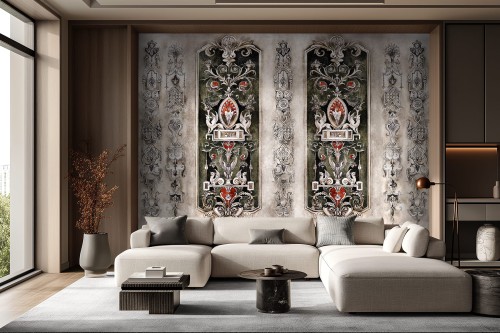Fototapeta Ampir z panelem groteski renesansowej z gryfami w 11 wersjach kolorystycznych