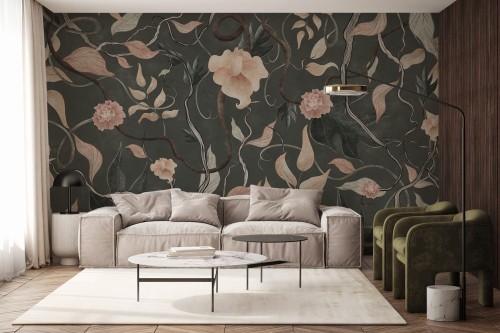 Fototapeta Blossome z lianami i liśćmi w 3 wersjach kolorystycznych