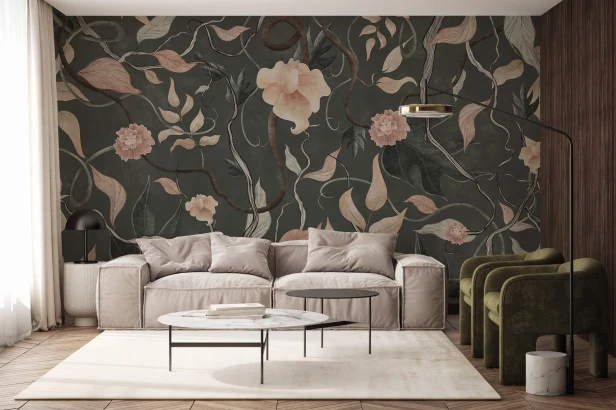 Fototapeta Blossome z lianami i liśćmi w 3 wersjach kolorystycznych