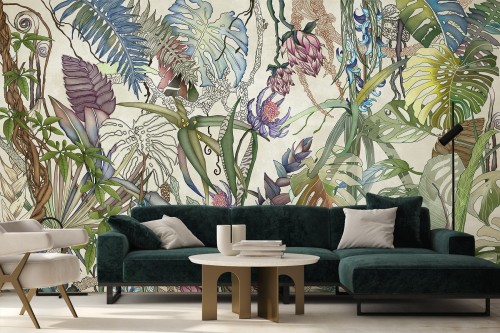 Fototapeta Jungla tropikalna dżungla botaniczna w 3 wersjach kolorystycznych