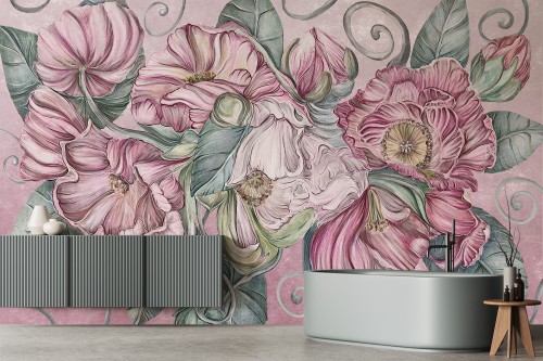 Fototapeta Gardenia różowe kwiaty w 3 wersjach kolorystycznych