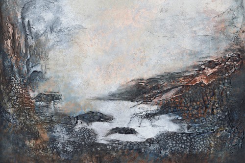 TPA-1223-0041-07 Grafitowo-niebieski z miedziano-rdzawą krakelurą, najbardziej wieczorowy i artystyczny.