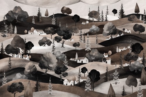 TPA-1224-0116-00 Ciemna, ziemista sepia. Brązy, czerń, écru. Najbardziej graficzny i nastrojowy. Do wnętrz wabi sabi, dark cottage, gabinetów, bibliotek.